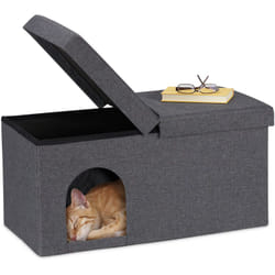 Cuccia per Gatti Chiusa, Puffo per Sedersi con Tana per Animali Domestici, hlp: 38,5 x 74,5 x 37 cm, Grigio - Relaxdays