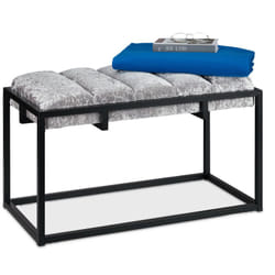 Relaxdays - Panca da Ingresso con Seduta Imbottita in Velluto, hlp: 47x80x40 cm, Entrata, Camera da Letto, Grigio Nero