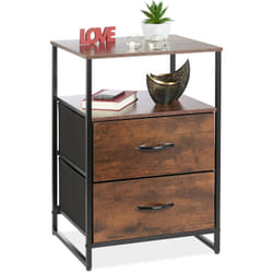 Relaxdays Comodino in Stile Industriale, Tavolino con 2 CassettI, 2 Ripiani, da Ingresso, HLP 70x45x40 cm, Marrone Nero