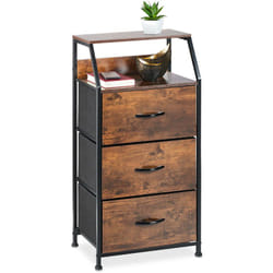 Cassettiera in Stile Industriale, Mobiletto con 3 Cassetti, 2 Ripiani, da Ingresso, 92x45x30 cm, Marrone Nero - Relaxdays
