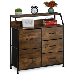 Cassettiera in Stile Industriale, Credenza 5 Cassetti, 2 Ripiani Aperti, HxLxP 87x84x32 cm, Marrone Scuro/Nero - Relaxdays