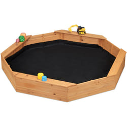 Relaxdays - Sabbiera per Bambini, con Sedute, Sandbox in Legno, Base in tnt, HxLxP: 22,5x160x160 cm, Ottagonale, Naturale