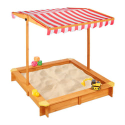 Relaxdays - Sabbiera per Bambini con Tettuccio Regolabile, Sandbox da Giardino, in Legno d'Abete,117x117x117 cm, Naturale