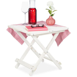 Tavolino Pieghevole, Legno, Giardino, Campeggio, Terrazzo, Apri&Chiudi, Salvaspazio, hlp: 50x50x50 cm, Bianco - Relaxdays