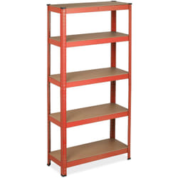 Scaffale con Sistema a Incastro, fino a 875 kg , Scaffalatura ad Alta Portata 5 Ripiani, 151x75x30 cm, Rosso - Relaxdays