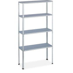 Scaffale in Acciaio Zincato, Alta Portata 200 kg, hlp: 150x75x30 cm, 4 Ripiani, per Garage e Dispensa, Argento - Relaxdays