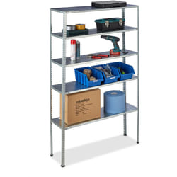 Scaffale in Acciaio Zincato, Portata 250 kg, HxLxP: 185x100x30 cm, 5 Ripiani, per Garage e Dispensa, Argento - Relaxdays