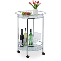 Relaxdays - Carrello da Cucina, 2 Ripiani, Carrellino a Ruote, HxD: 77x56 cm, Vetro e Metallo Cromato, Argentato Bianco