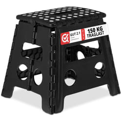 Relaxdays - Sgabello Pieghevole, Sgabellino con un Gradino e Manico, fino a 120 kg, in Plastica, Alto 32,5 cm, Nero
