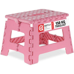Sgabello Pieghevole, Sgabellino con un Gradino e Manico, fino a 120 kg, Plastica, 22,5 x 32 x 25 cm, Bicolore - Relaxdays