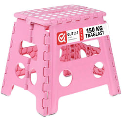 Relaxdays - Sgabello Pieghevole, Sgabellino Antiscivolo con un Gradino e Manico, fino a 120 kg, 32,5 x 37 x 30 cm, Pink