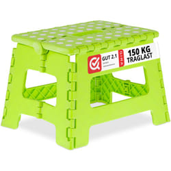 Relaxdays - Sgabello Pieghevole, Sgabellino Antiscivolo con un Gradino e Manico fino a 120 kg, 22,5x32x25 cm, Verde Bianco