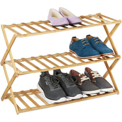 Scarpiera da Ingresso, 3 Ripiani, Porta 9 Paia di Scarpe, Pieghevole, in Bambù, hlp: 46x67x26 cm, Naturale - Relaxdays