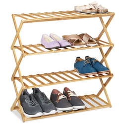 Scarpiera da Ingresso, 43 Ripiani, Porta 12 Paia di Scarpe, Pieghevole, in Bambù, hlp: 68x67x26 cm, Naturale - Relaxdays