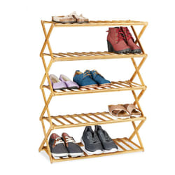 Scarpiera da Ingresso, 5 Ripiani, Porta 15 Paia di Scarpe, Pieghevole, in Bambù, HxLxP: 89x65x26 cm, Naturale - Relaxdays