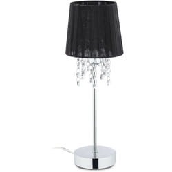 Relaxdays - Lampada in Cristallo, Paralume in Organza, Base Rotonda, Luce da Comodino, HxD 41 x 14,5 cm, NeroArgento