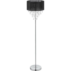 Relaxdays - Lampada da Terra, Luce Soffusa, Paralume in Organza, Cristalli Pendenti, E27, HxD 150x37,5 cm, Nero/Argentato