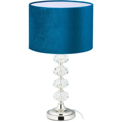 Relaxdays - Lampada da Tavolo, Paralume in Velluto & Base in Cristallo, HxD: 47 x 26 cm, Abat-Jour Classica Salotto, Blu