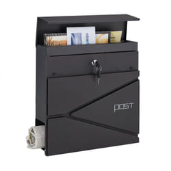 Relaxdays - Cassetta della Posta con Scomparto Portagiornali, Porta Lettere in Acciaio da Muro, HxLxP: 37x37x11 cm, Nero