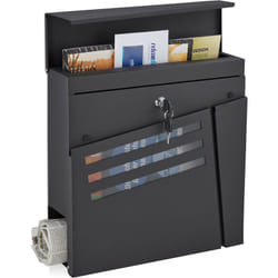 Relaxdays - Cassetta della Posta con Scomparto Portagiornali, con 2 Chiavi, in Acciaio, Moderna, hlp 37 x 37 x 11 cm, Nero