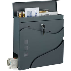 Relaxdays - Cassetta della Posta con Scomparto Portagiornali, Postbox Moderna Acciaio, 2 Chiavi, 37x37x11 cm, Antracite