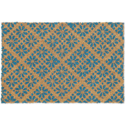 Relaxdays - Zerbino da Ingresso in Cocco, Floreale, Tappetino Interni e Esterni Antiscivolo, 60x40 cm, Colore Naturale Blu
