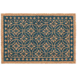 Relaxdays Zerbino in Fibre di Cocco, Tappetino con Motivi Floreali, 60 x 40 cm, Interni ed Esterni, Blu Marrone Naturale