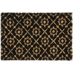 Relaxdays - Zerbino da Ingresso in Cocco, 40x60 cm, Motivo Floreale, Tappetino da Interni e Esterni, Marrone Naturale Nero