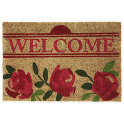 Relaxdays - Zerbino in Fibra di Cocco, Scritta Welcome e Rose Rosse, Interni e Esterni, 60x40 cm, Antiscivolo, Multicolore