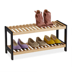 Scarpiera da Ingresso, 2 Ripiani, 6 Paia di Scarpe, Scaffale Portascarpe hlp 33x70x26 cm, Bambù, Naturale Nero - Relaxdays