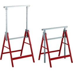 Set da 2 Cavalletti da Lavoro, 7 Altezze, Carico Max. 200kg, Pieghevoli, da Officina, Acciaio, Rosso Argentato - Relaxdays