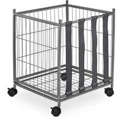 Porta Palloni, Carrello a 4 Ruote, hlp: 60 x 50 x 45 cm, Cesto per Palle da Calcio, Basket, Pallavolo, Grigio - Relaxdays