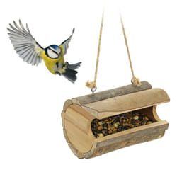 Relaxdays - Mangiatoia per Uccelli, Base in Legno, per Mangime, da Esterno, Nido Artificiale, HxLxP 12x18x12,5 cm, Natura