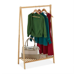 Relaxdays Appendiabiti in Bambù, per Ingresso, Guardaroba con Ripiano e Asta, Scarpiera, HxLxP: 120x67x35 cm, Naturale