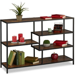 Scaffale in Stile Industrial, 5 Ripiani Effetto Legno Mobile Vintage Consolle 79x115x33 cm, Nero Marrone Scuro - Relaxdays
