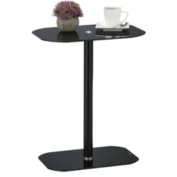 Tavolino da Salotto, Acciaio e Vetro, h x l x p: 54,5 x 44,5 x 29,5 cm, Tavolo da Divano, Design Moderno, Nero - Relaxdays