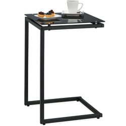 Tavolino da Divano a Forma di c, in Metallo e Vetro, 60 x 40 x 40 cm, Comodino e Scrivania per Soggiorno, Nero - Relaxdays