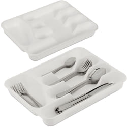 Relaxdays Set da 2 Portaposate da Cassetto, Organizer Posate Cucina, HLP 4x24,5x32,5 cm, 5 Scomparti, Plastica, Bianco