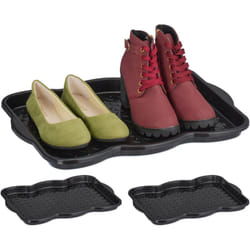 Poggiascarpe, Set da 3 Vaschette per Scarpe Bagnate, per Corridoio, Armadio, Auto, 3 x 48 x 34 cm, Nero - Relaxdays