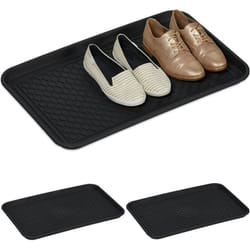 Vassoio Poggiascarpe xl, Set da 3 Vaschette Poggia Scarpe Bagnate, 60 x 40 cm, Tappetino in Plastica, Nero - Relaxdays