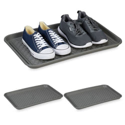 Vassoio Poggiascarpe xl, Set da 3 Vaschette Poggia Scarpe Bagnate, 60 x 40 cm, Tappetino in Plastica, Grigio - Relaxdays