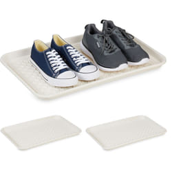 Vassoio Poggiascarpe xl, Set da 3 Vaschette Poggia Scarpe Bagnate, 60 x 40 cm, Tappetino in Plastica, Bianco - Relaxdays