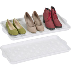 Poggiascarpe, Set da 2 Vaschette per Scarpe Bagnate, per Corridoio, Armadio, Auto, 3,5 x 74 x 36 cm, Bianco - Relaxdays