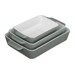 Relaxdays Set da 3 Teglie in Ceramica, Pirofile Rettangolari, per Forno, Frigo, Lavastoviglie, con Manici, Grigio Bianco