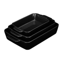 Relaxdays - Set da 3 Teglie in Ceramica, Pirofile Rettangolari, per Forno, Frigo, Lavastoviglie, Lasagne, con Manici, Nero