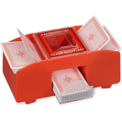 Relaxdays - Mescolatore Automatico per 2 Mazzi di Carte Standard, Macchinetta Mischiacarte fino a 91 mm, Plastica, Rosso