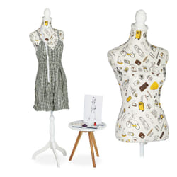 Relaxdays Manichino Sartoriale da Donna, Regolabile in Altezza fino a 167 cm, Busto da Sarta da Cucito, Sartoria, Crema