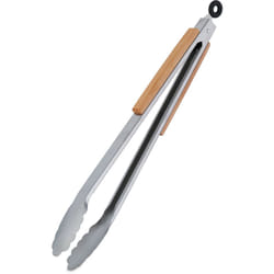 Relaxdays - Pinza da Barbecue, Acciaio Inox e Manico in Legno, Accessori Griglia e Cucina, Lunga 38 cm, Argentato Marrone