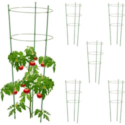 Relaxdays - Set da 6 Sostegni per Pomodori Circolari, Alti 76 cm, per Piante Rampicanti, Rose, 3 Anelli Regolabili, Verde