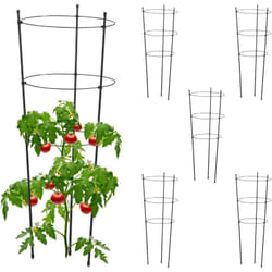 Relaxdays Set da 6 Sostegni per Pomodori Circolari, Alti 76 cm, per Piante Rampicanti, Rose, 3 Anelli Regolabili, Nero